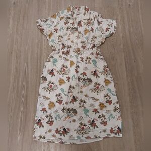 Tropical Print Button-Up Dress